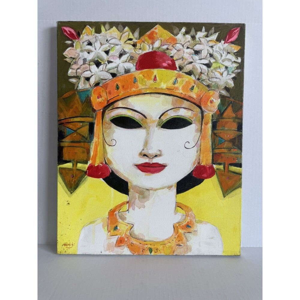 Hand Painted Acrylic on Canvas Painting "Portrait of a Balinese Woman"